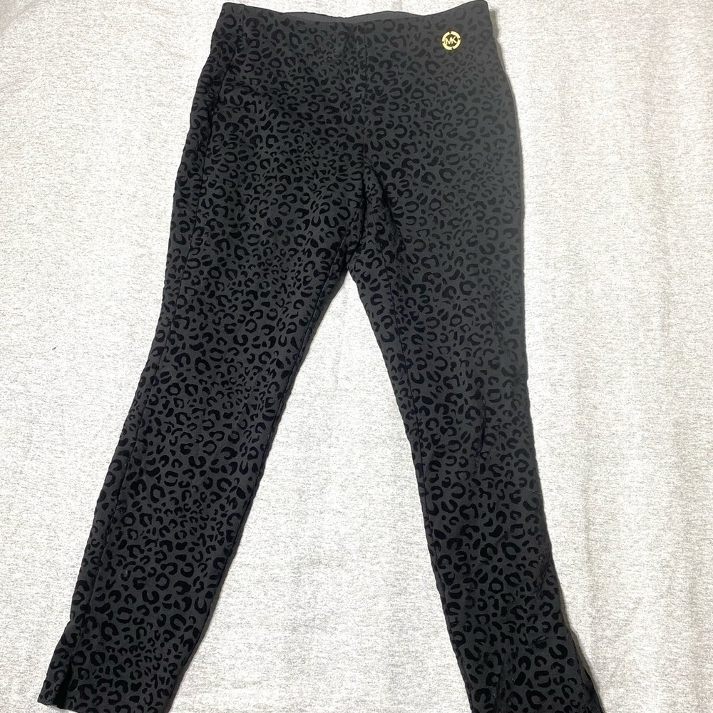 Michael Kors Pull-On Leopard Print Crop Pants Women's S Black Gray Stretch 80's